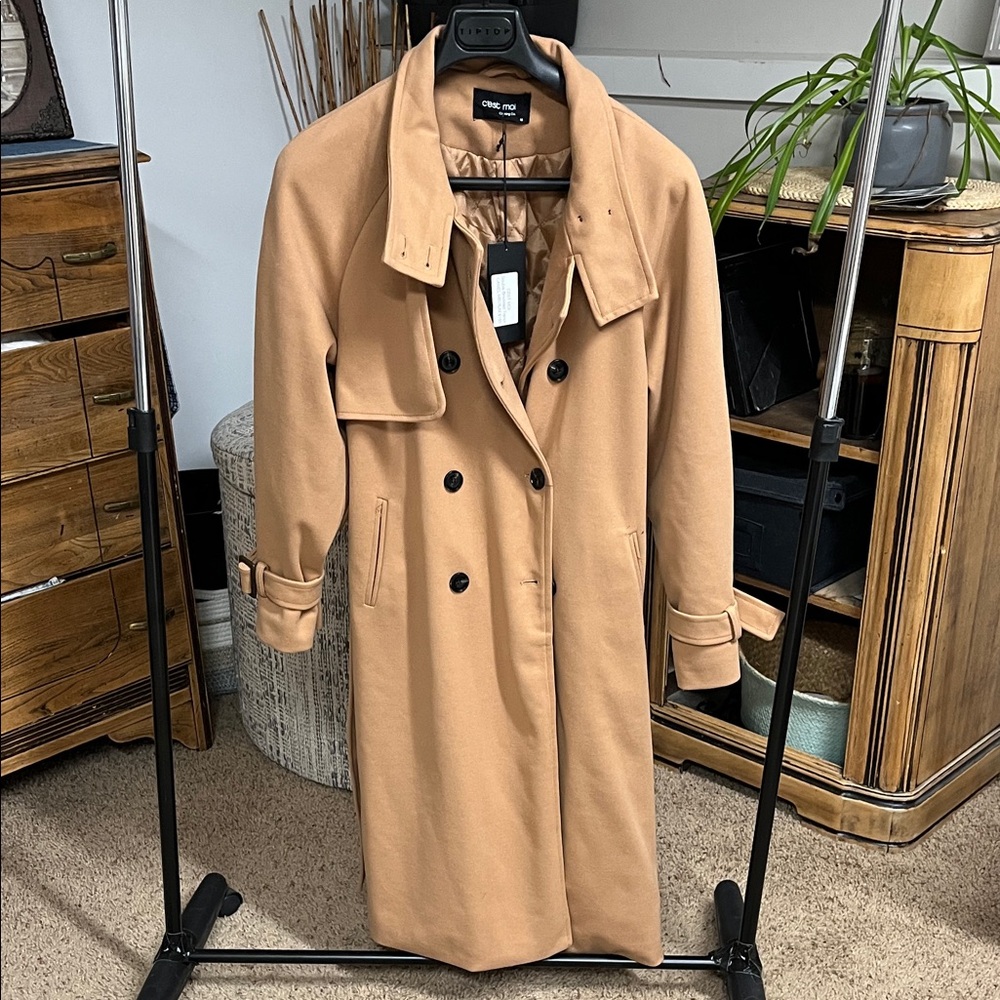 Women's Camel Double-Breasted Trench Coat